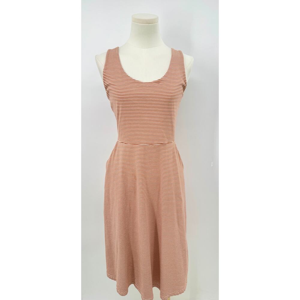 Pact Terracotta Stripe Cotton Dress Tie Open Back Midi Sleeveless Tank M